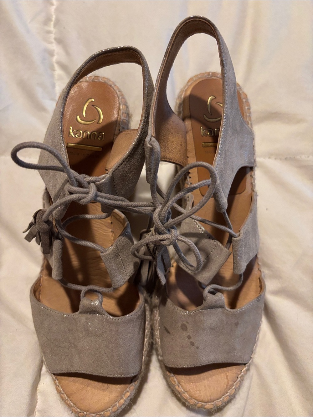kanna Gray Suede Lace-Up Espadrille Wedge Sandals